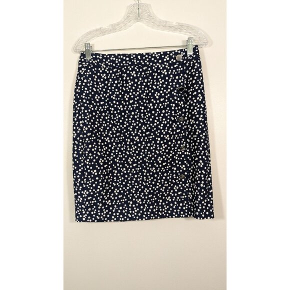 Talbots Petites Womens Skirt Navy White Polka Dot Pencil Skirt Size 10p Textured - Picture 1 of 6